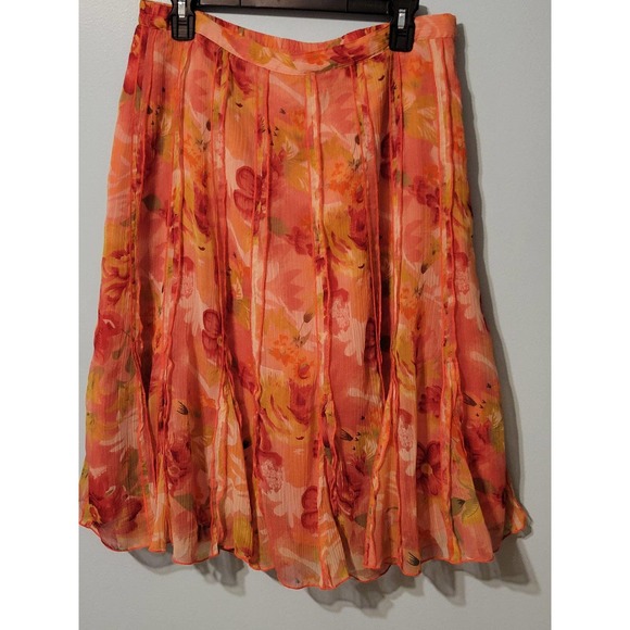 Coldwater Creek Knee Length Floral Flutter Skirt. Size Large. Coral, Pink, Orang - Picture 3 of 9